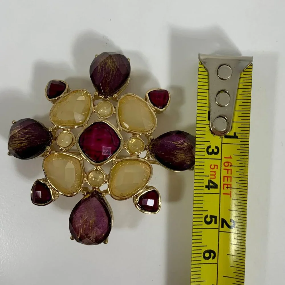 Vintage-Inspired Gold & Gemstone Costume Jewelry Pin Brooch w/ Matching Earrings